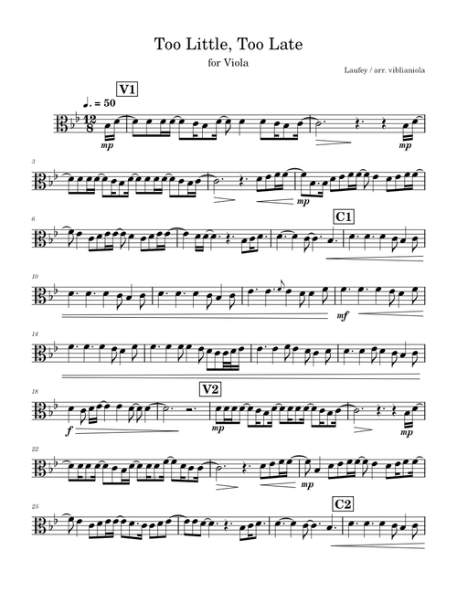 Too Little, Too Late – Laufey (viola sheet music)