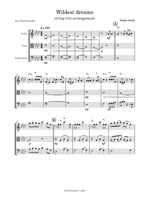 Wildest Dreams – Taylor Swift (for string trio)