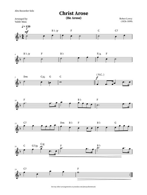 Christ Arose (He Arose) - Alto Recorder Solo (with chords) (Arr. Valdir Maia) - Robert Lowry (Recorder Solo)