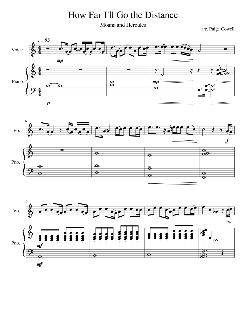 How Far I'll Go the Distance Sheet Music for Piano, Vocals (Piano-Voice ...
