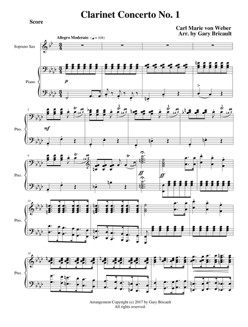 Clarinet Concerto No. 1 - Opus 73 (Arr. Gary Bricault) - Carl Maria von Weber (Soprano Sax and Piano)