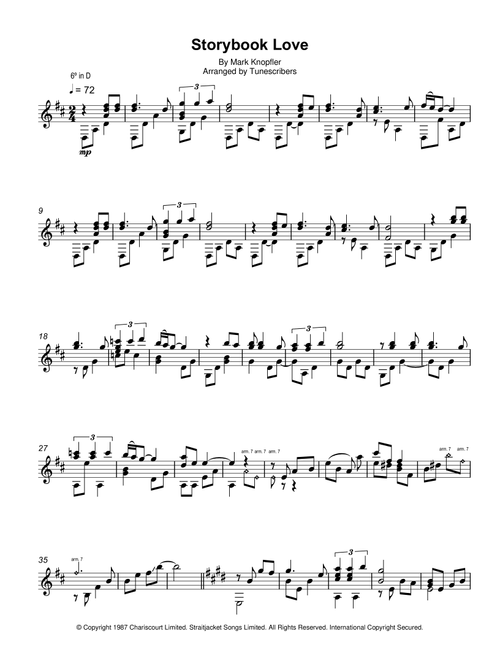 Storybook Love, from The Princess Bride (Arr. Tunescribers) - Mark Knopfler (Solo Guitar)