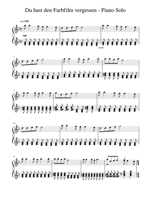 Du hast den Farbfilm vergessen - Piano Solo