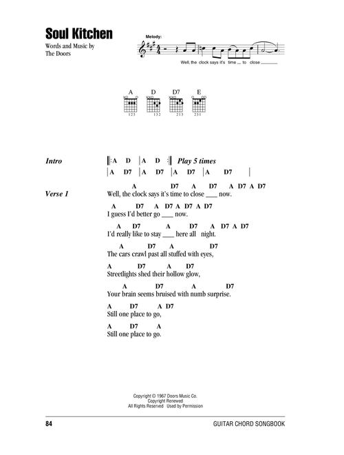 Soul Kitchen - The Doors (Guitar Chords-Lyrics)