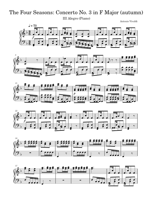 Concerto n.º 3 en fa mayor, Op. 8, RV 293, «L'autunno» III. Allegro (en fa mayor) – Antonio Vivaldi Autumn- Vivaldi (Piano)