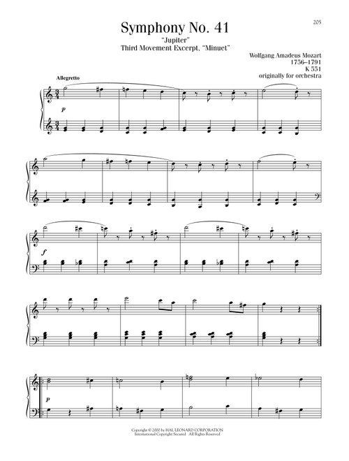 Symphony No. 41 In C Major ("Jupiter"), Third Movement ("Minuet") Excerpt - Wolfgang Amadeus Mozart (Piano Solo)
