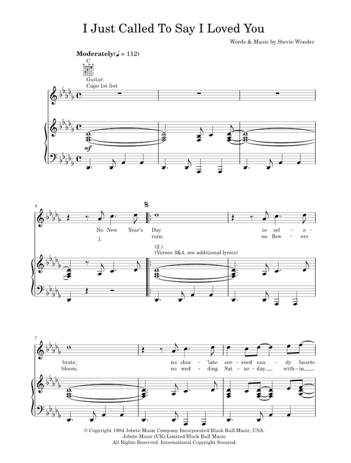 I just called to say i love you - Stevie Wonder (Piano-Vocal-Guitar (Piano Accompaniment))