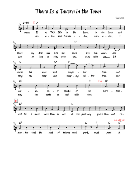 There is a Tavern in the Town (lead sheet with lyrics)