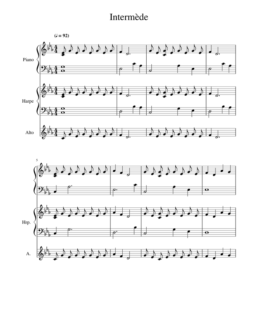 Intermède Sheet music for Piano, Alto, Harp (Mixed Trio) | Musescore.com