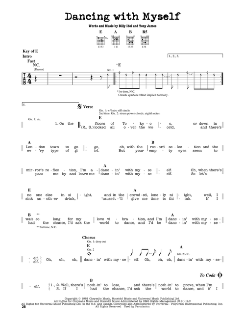 Dancing With Myself - Billy Idol (Guitar Lead Sheet)