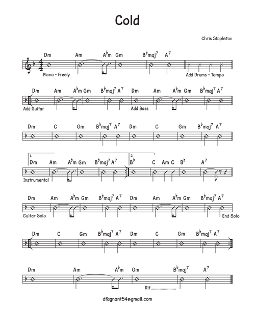 Cold (Arr. David M Fagnant) - Chris Stapleton (Lead Sheet - Fake Book)