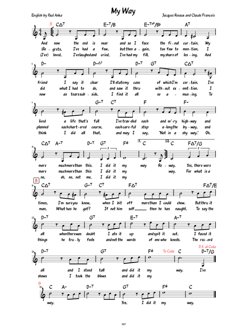 My Way (Lead sheet with lyrics )