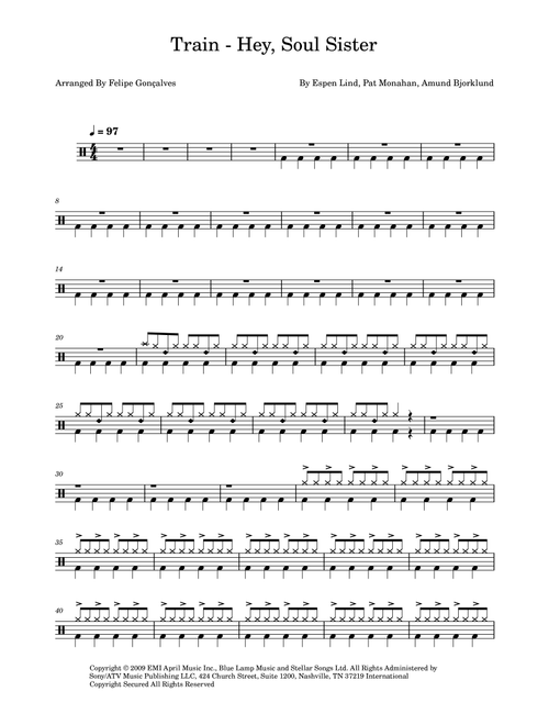 Hey, Soul Sister (Arr. Felipe Gonçalves) - Train (Drums)