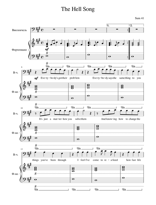 The Hell Song - Sum 41 (Acoustic version for piano and cello)
