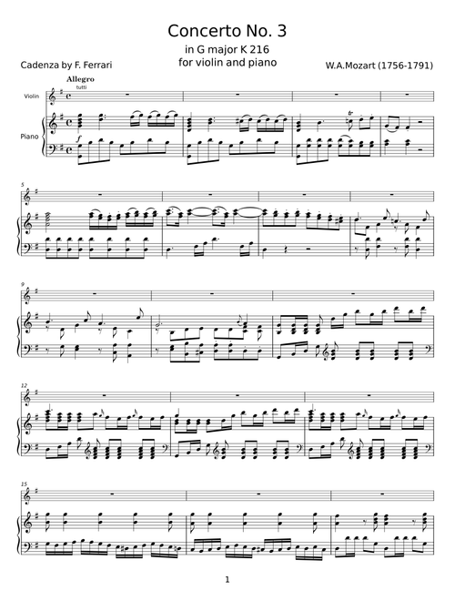 Violin Concerto No.3 in G major, K.216 - Wolfgang Amadeus Mozart