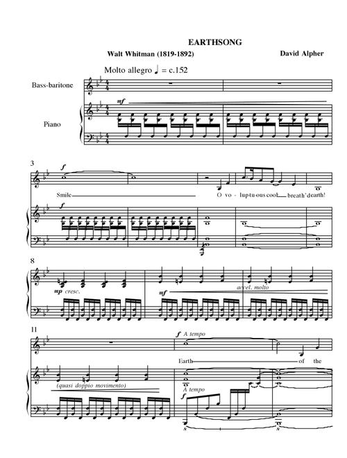 Earthsong - David Alpher. Text by Walt Whitman (Piano Vocal)