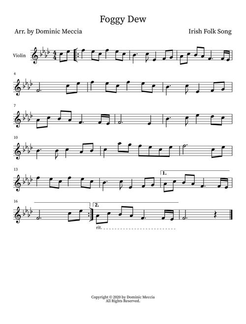 Foggy Dew (Arr. Dominic Meccia) - Irish Folk Song (Violin Solo)
