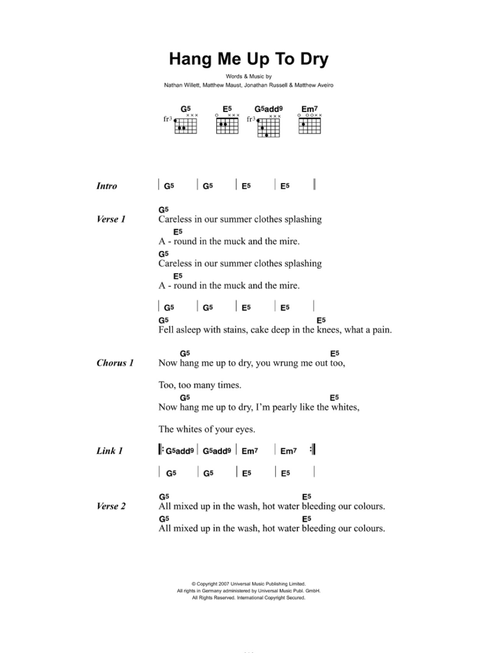 Hang Me Up To Dry - Cold War Kids (Guitar Chords-Lyrics)