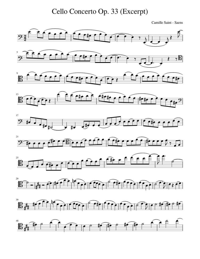 Cello Concerto Op.33 (Excerpt) Sheet Music for Piano (Solo) easy