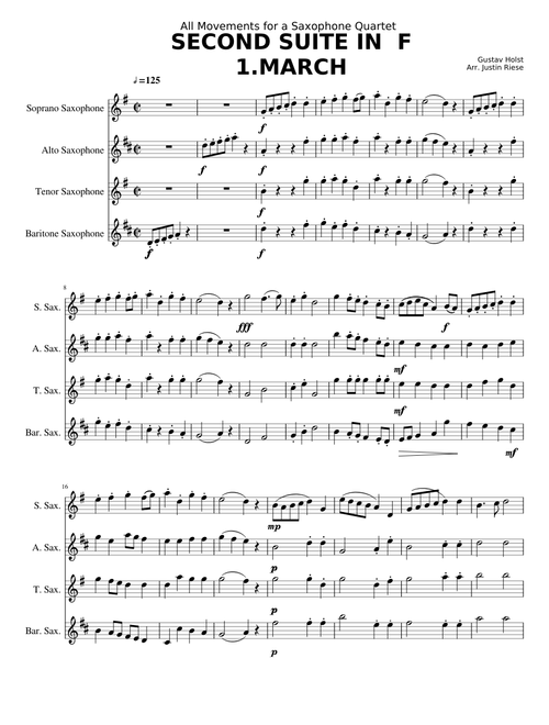 2nd Suite in F 1,2,3,4 Sax Quartet