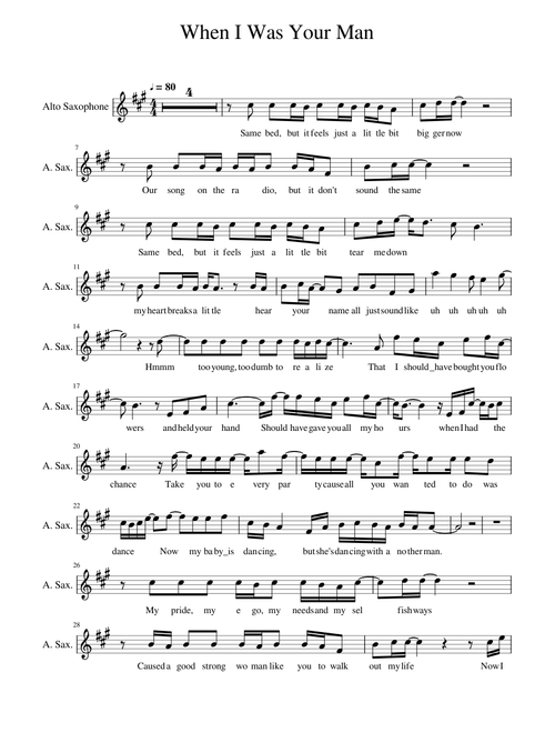 When I Was Your Man - Bruno Mars Alto Sax