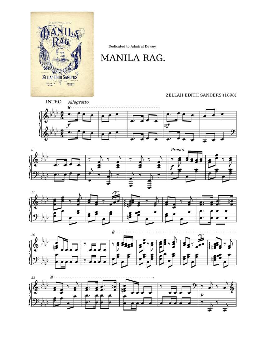 Manila Rag by Zellah Edith Sanders (1898) Sheet Music for Piano (Solo ...