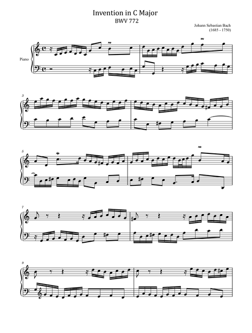 J S Bach - Invention in C Major - BWV 772 - Original For Easy Piano (Arr. poon) - Johann Sebastian Bach (Easy Piano)