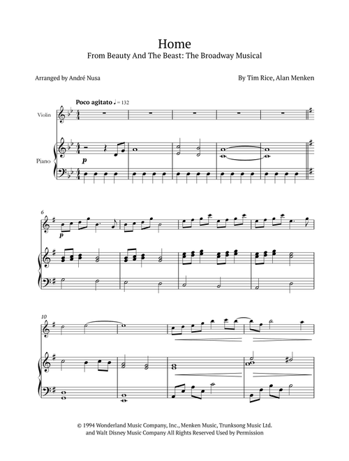 Home (Arr. André Nusa) - Tim Rice, Alan Menken (Violin and Piano)