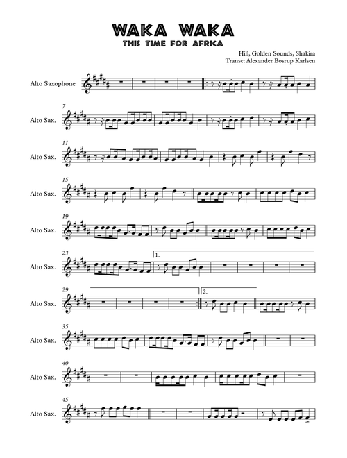 Waka Waka (this Time For Africa) (Arr. Alexander Bosrup Karlsen) - Shakira (Alto Sax Solo)
