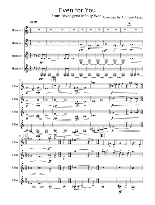 Even for You - Avengers Infinity War - Horn Quartet