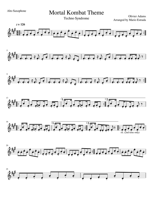 Mortal Kombat Theme for Alto Saxophone