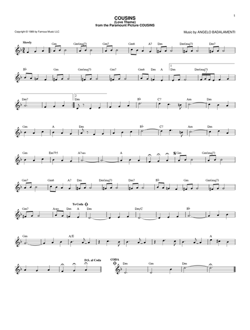 Cousins (Love Theme) - Angelo Badalamenti (Lead Sheet - Fake Book)