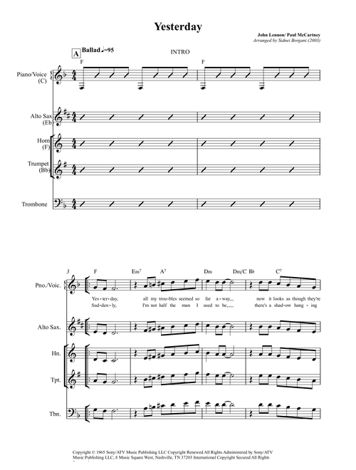 Yesterday (Arr. Sidnei Borgani) - Adam Levine & Tony Lucca (Small Ensemble)