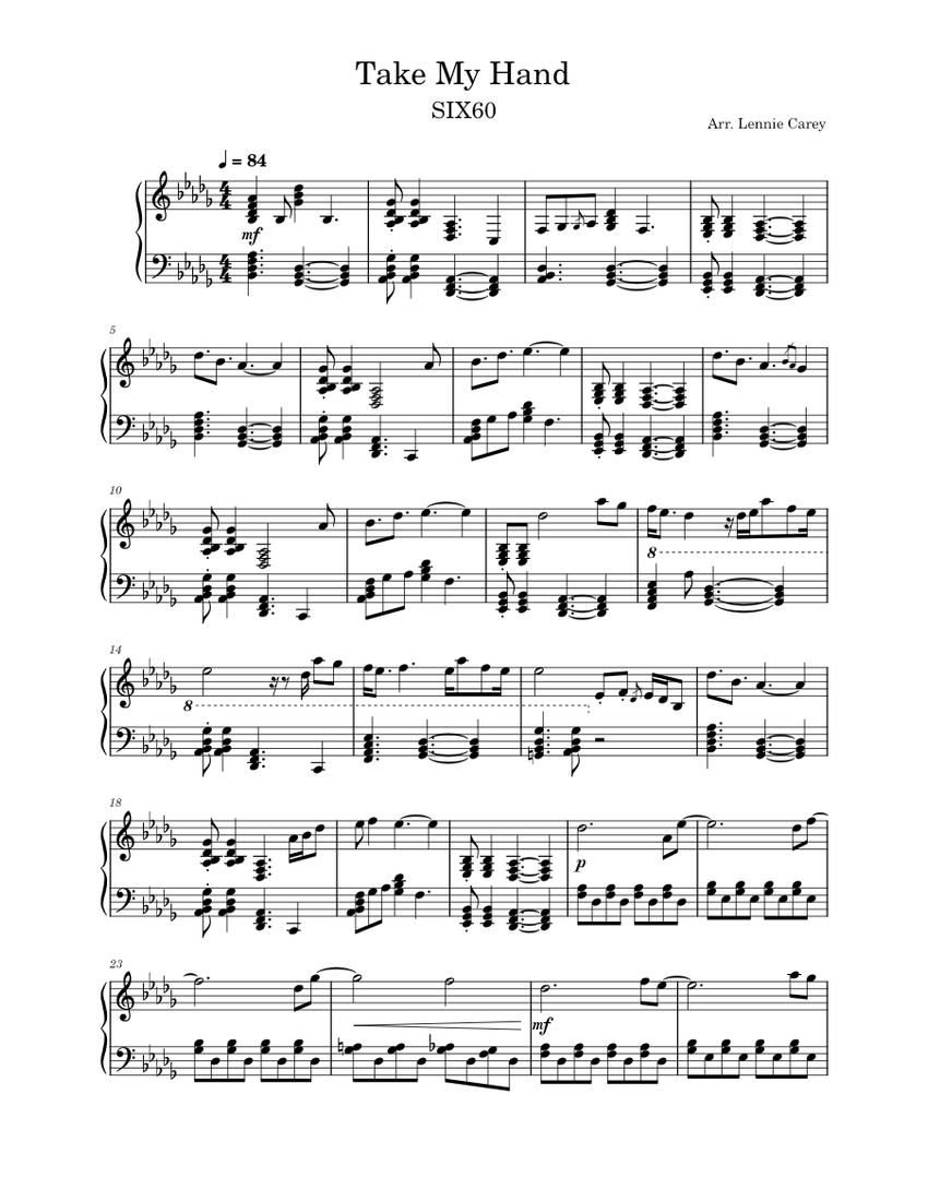 Take My Hand – SIX60 Take My Hand Sheet music for Piano (Solo ...
