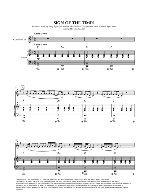 Sign Of The Times (Arr. John Rudolph) - Harry Styles (Clarinet and Piano)