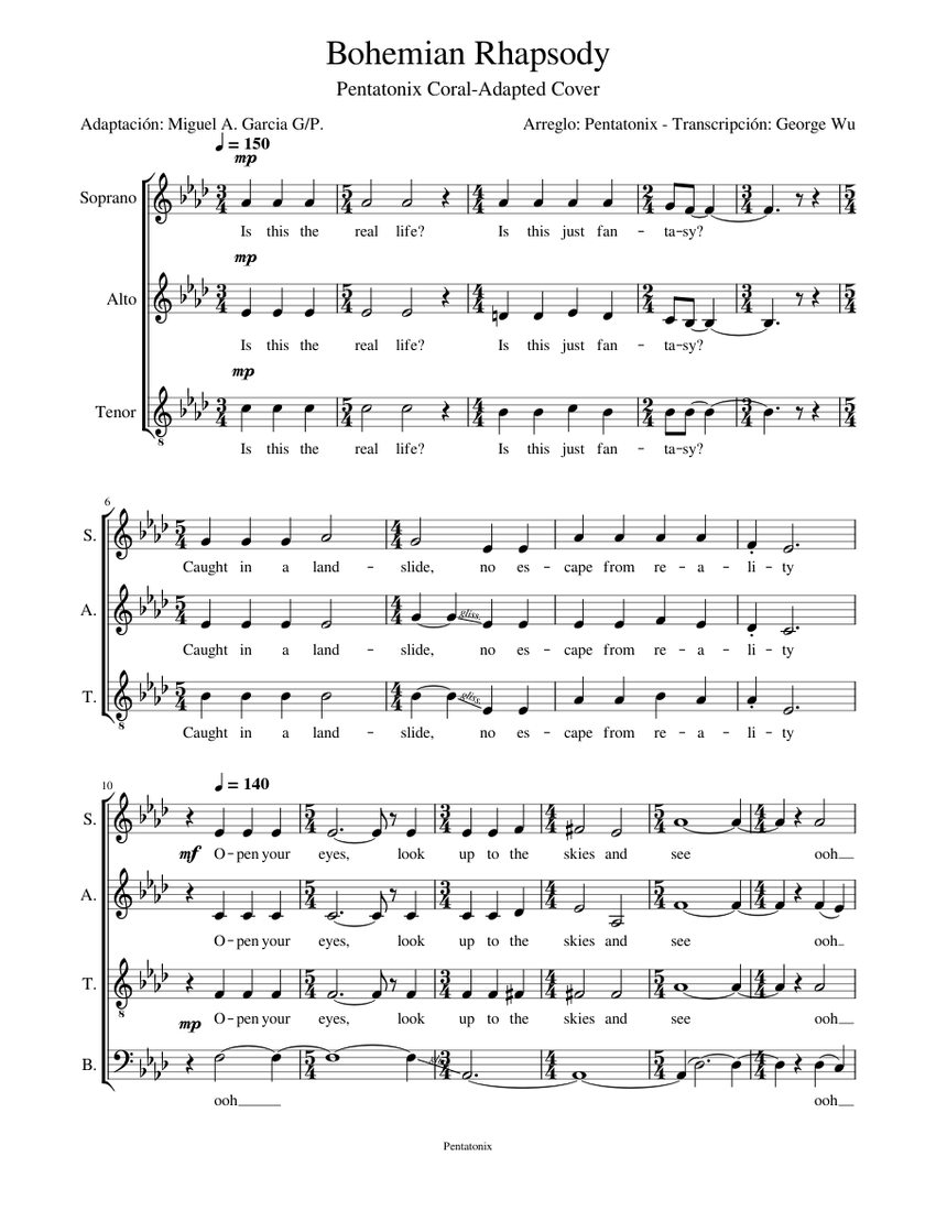 Velo Comerciante Destrucción Bohemian rhapsody – Pentatonix Bohemian Rhapsody Sheet music for Soprano,  Alto, Tenor, Bass voice & more instruments (SATB) | Musescore.com