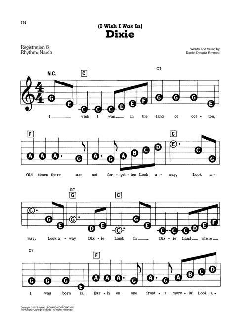 (I Wish I Was In) Dixie - Daniel Decatur Emmett (E-Z Play Today)