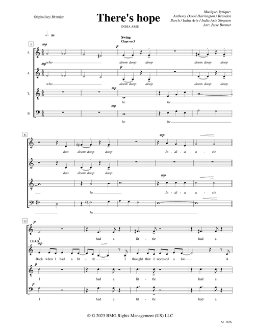 There's Hope (Arr. Jetse Bremer) - India Arie (Choral, SATB)