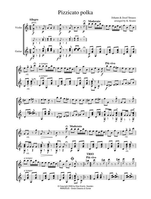 Pizzicato Polka for violin and guitar (Arr. K. Krantz) - J. Strauss (Instrumental Duet)