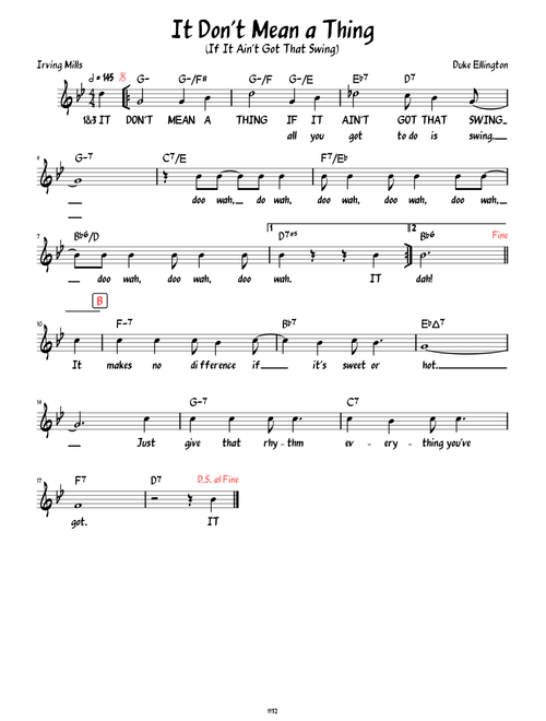 It Don't Mean a Thing (Lead sheet with lyrics )