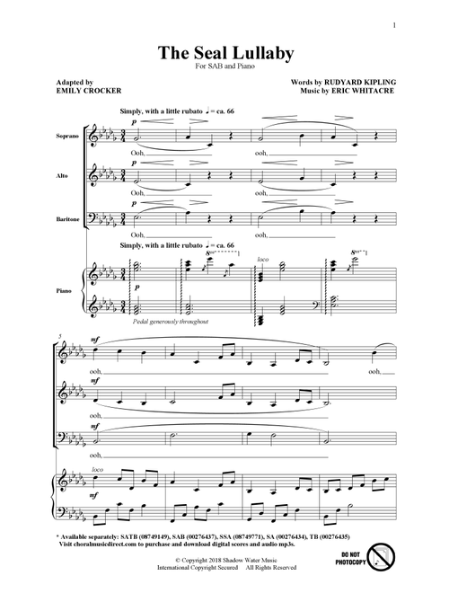 The Seal Lullaby (arr. Emily Crocker) - Eric Whitacre (Choral, SAB)