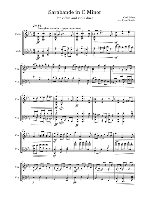Sarabande – Carl Bohm - for Violin and Viola Duet