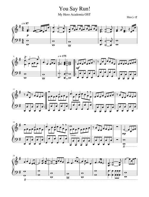 My Hero Academia OST - "You Say Run!" Shioシオ 【Piano Arrangement】