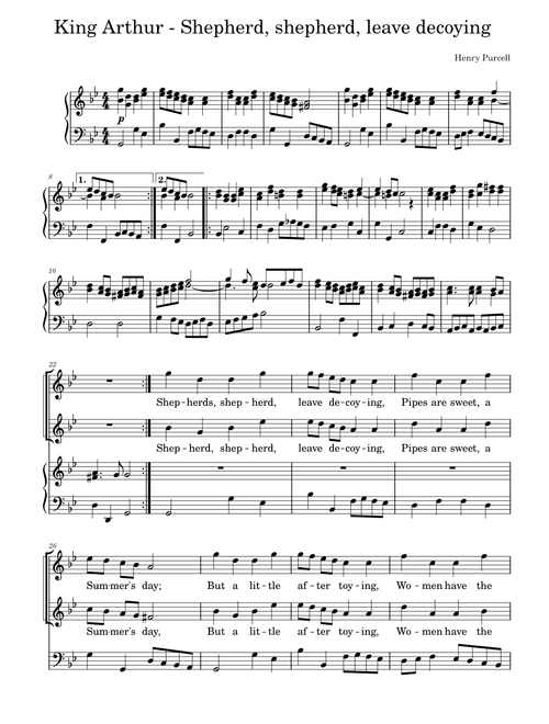 Shepherd, shepherd, leave decoying - King Arthur, Z.628 – Henry Purcell
