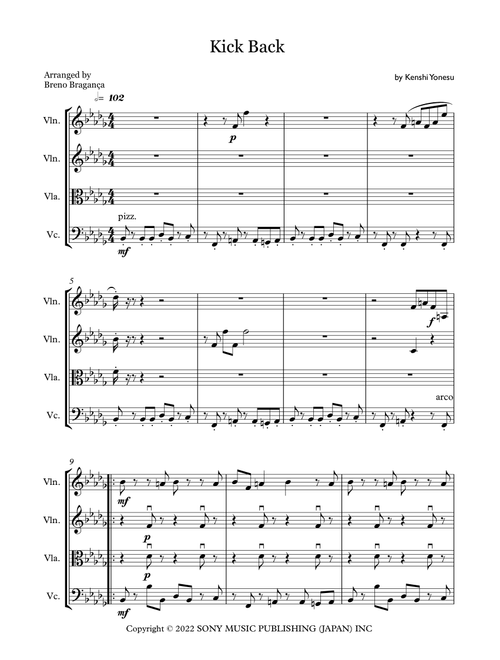 Kick Back (Arr. Breno Braganca) - Kenshi Yonezu (String Quartet)