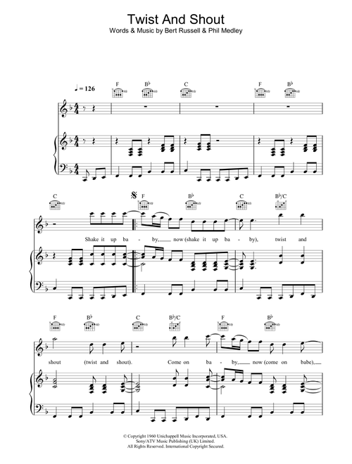 Twist And Shout - The Isley Brothers, The Beatles (Piano-Vocal-Guitar (Piano Accompaniment))