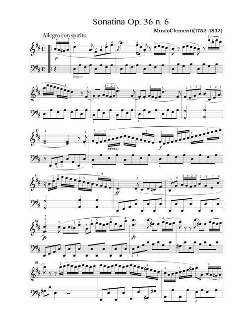 Sonatina in D major, Op 36 No 6 (Arr. Adrienne Low) - MuzioClementi (Piano Solo)