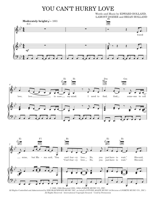 You Can't Hurry Love - Phil Collins, The Supremes (Piano-Vocal-Guitar)