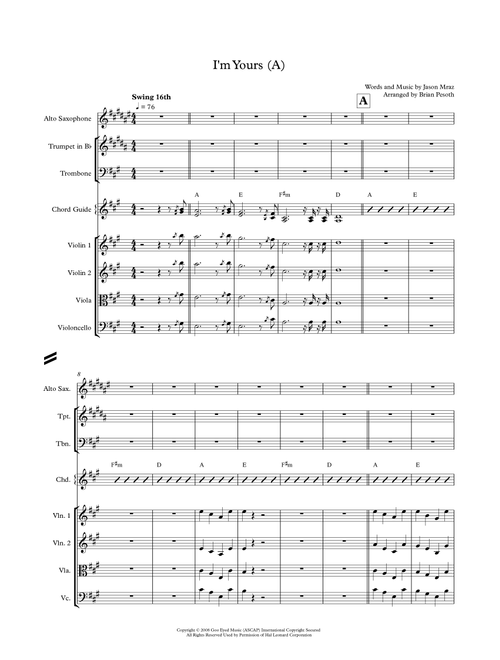 I'm Yours (Arr. Brian Pesoth) - Jason Mraz (Small Ensemble)