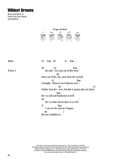 Wildest Dreams - Taylor Swift (Guitar Chords-Lyrics)